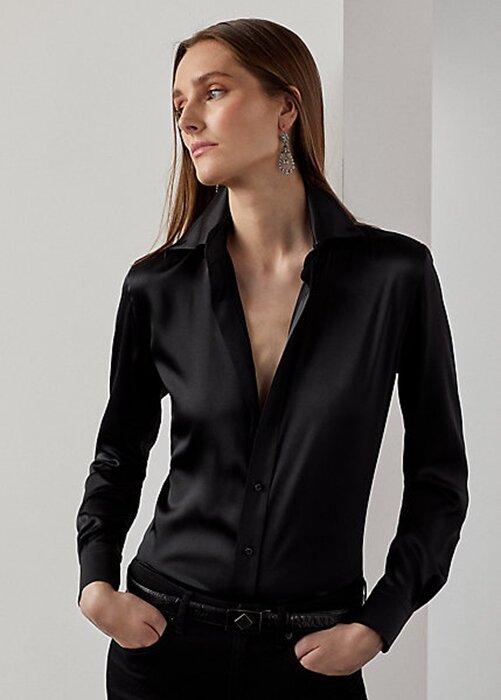 Černé dámské triko Ralph Lauren Cameron Stretch Mulberry Silk Černé dámské triko Ralph Lauren Cameron Stretch Mulberry Silk