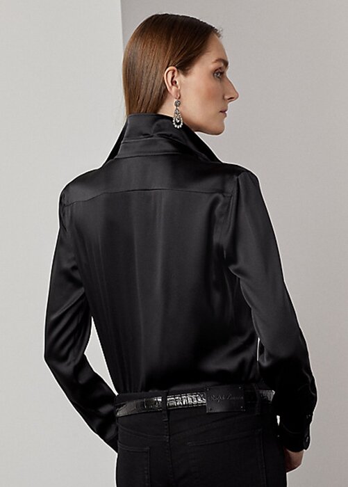 Černé dámské triko Ralph Lauren Cameron Stretch Mulberry Silk Černé dámské triko Ralph Lauren Cameron Stretch Mulberry Silk