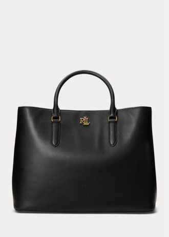 Černé dámské velké kožené tašky Marcy Satchel značky Ralph Lauren