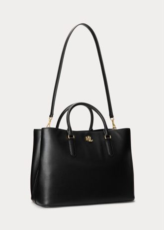 Černé dámské velké kožené tašky Marcy Satchel značky Ralph Lauren