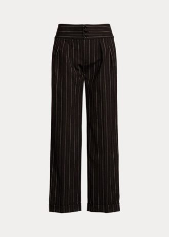 Černé dámské vlněné krepové široké kalhoty Ralph Lauren Pinstripe