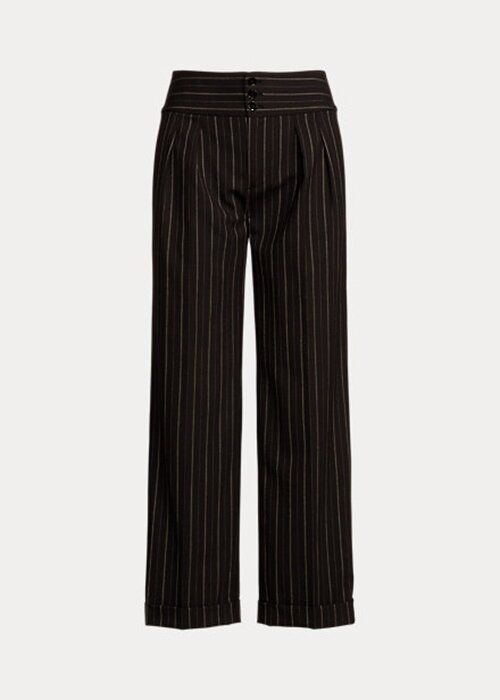 Černé dámské vlněné krepové široké kalhoty Ralph Lauren Pinstripe Černé dámské vlněné krepové široké kalhoty Ralph Lauren Pinstripe