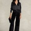 Černé dámské vysoké zkrácené džíny Ralph Lauren s širokými nohavicemi