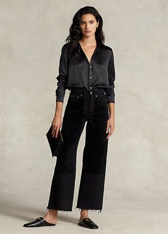 Černé dámské vysoké zkrácené džíny Ralph Lauren s širokými nohavicemi