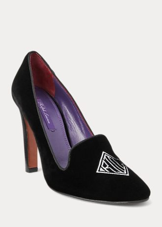 Černé dámské vyšívané sametové podpatky Ralph Lauren Marion Černé dámské vyšívané sametové podpatky Ralph Lauren Marion