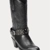 Černé dámské westernové boty Ralph Lauren s hřebínky z telecí kůže Černé dámské westernové boty Ralph Lauren s hřebínky z telecí kůže