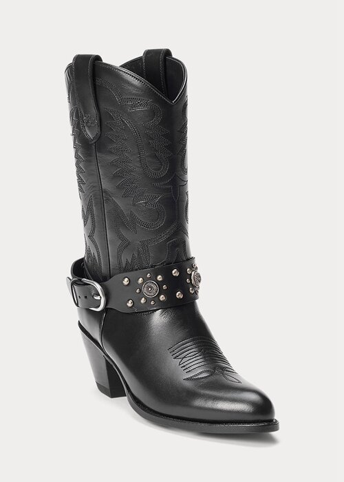 Černé dámské westernové boty Ralph Lauren s hřebínky z telecí kůže Černé dámské westernové boty Ralph Lauren s hřebínky z telecí kůže