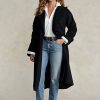 Černé dámské zavinovací kabáty Ralph Lauren Peak-Lapel z vlněné směsi