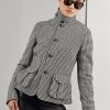 Černé/krémové dámské bundy Ralph Lauren Cartwright Houndstooth z vlněné směsi