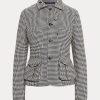 Černé/krémové dámské bundy Ralph Lauren Cartwright Houndstooth z vlněné směsi