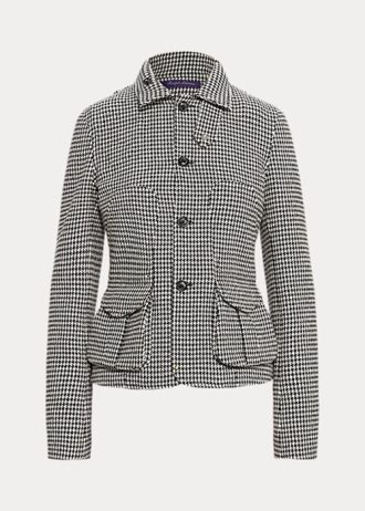 Černé/krémové dámské bundy Ralph Lauren Cartwright Houndstooth z vlněné směsi
