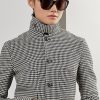 Černé/krémové dámské bundy Ralph Lauren Cartwright Houndstooth z vlněné směsi