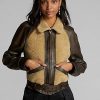 Černé / krémové dámské kožené bundy Ralph Lauren Shearling-Paneled Černé / krémové dámské kožené bundy Ralph Lauren Shearling-Paneled
