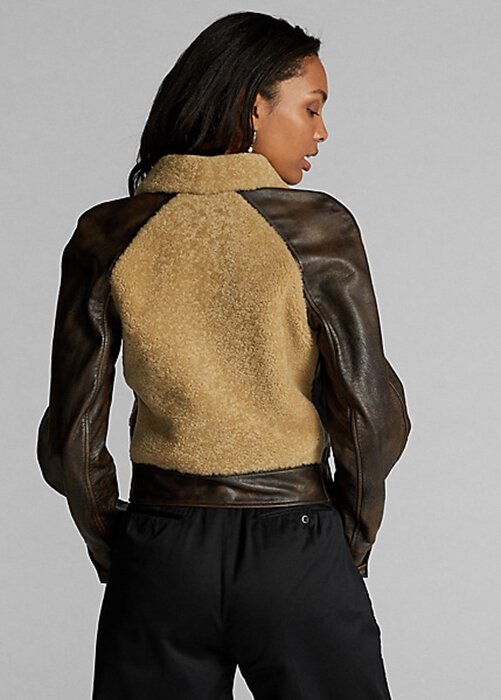 Černé / krémové dámské kožené bundy Ralph Lauren Shearling-Paneled Černé / krémové dámské kožené bundy Ralph Lauren Shearling-Paneled