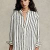 Černé/krémové dámské oversize pruhované saténové košile Ralph Lauren Černé/krémové dámské oversize pruhované saténové košile Ralph Lauren