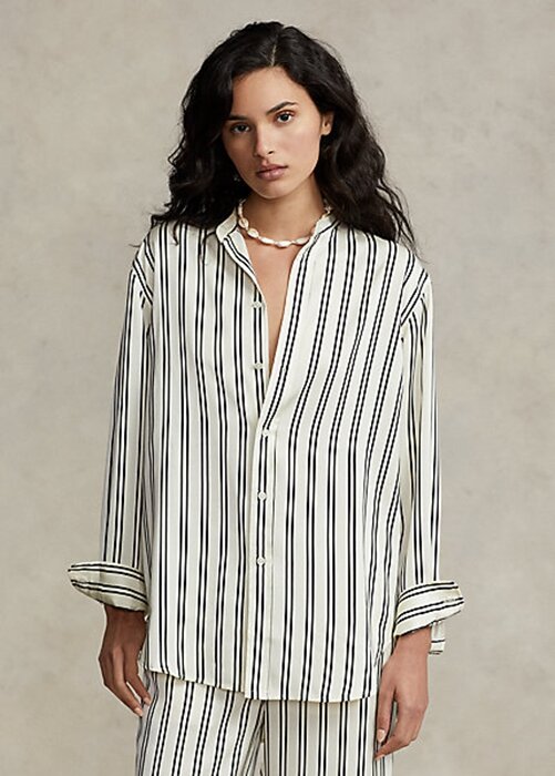 Černé/krémové dámské oversize pruhované saténové košile Ralph Lauren Černé/krémové dámské oversize pruhované saténové košile Ralph Lauren