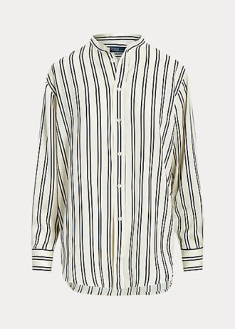 Černé/krémové dámské oversize pruhované saténové košile Ralph Lauren