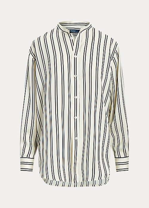 Černé/krémové dámské oversize pruhované saténové košile Ralph Lauren Černé/krémové dámské oversize pruhované saténové košile Ralph Lauren