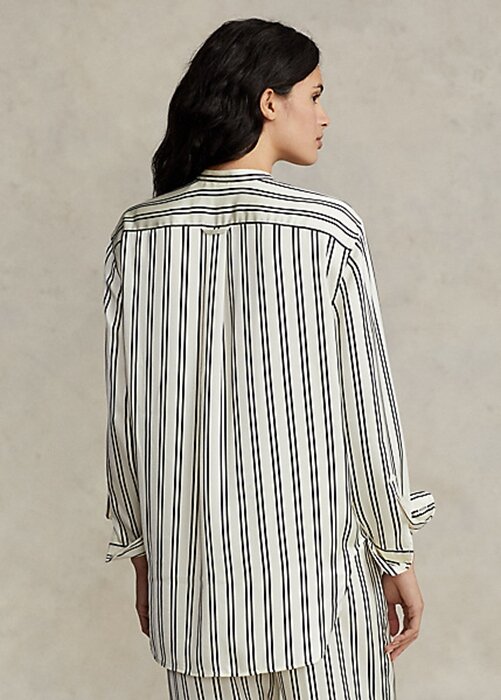Černé/krémové dámské oversize pruhované saténové košile Ralph Lauren Černé/krémové dámské oversize pruhované saténové košile Ralph Lauren