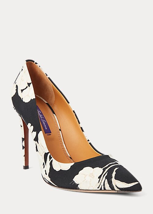 Černé/krémové dámské podpatky Ralph Lauren Celia s květinovým potiskem Černé/krémové dámské podpatky Ralph Lauren Celia s květinovým potiskem
