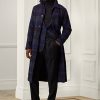 Černá / Nacy pánské Ralph Lauren kostkované vlněné keprové kabáty s balmacaánem