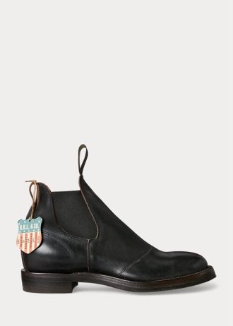 Černé pánské boty Ralph Lauren ručně broušené kožené Chelsea Boots