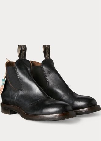 Černé pánské boty Ralph Lauren ručně broušené kožené Chelsea Boots