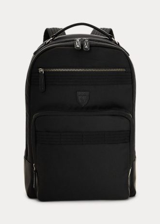 Černé pánské cestovní batohy Ralph Lauren s koženým lemem