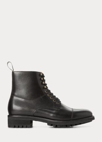 Černé pánské kožené kozačky Ralph Lauren Bryson s kšiltovkou