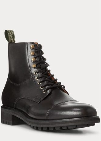 Černé pánské kožené kozačky Ralph Lauren Bryson s kšiltovkou