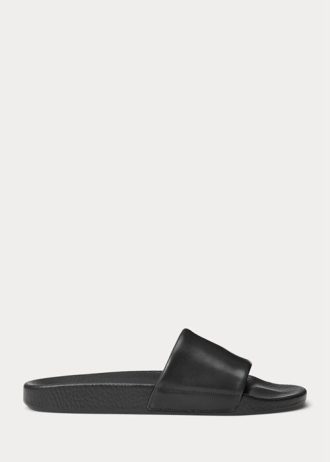 Černé pánské kožené pantofle Ralph Lauren Signature Pony