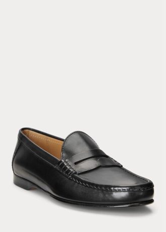 Černé pánské penny mokasíny Ralph Lauren Chalmers z leštěné telecí kůže