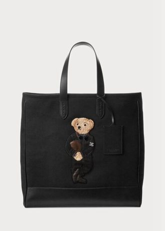 Černé pánské Plátěné kabelky Ralph Lauren Polo Bear s koženým lemem