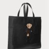 Černé pánské Plátěné kabelky Ralph Lauren Polo Bear s koženým lemem