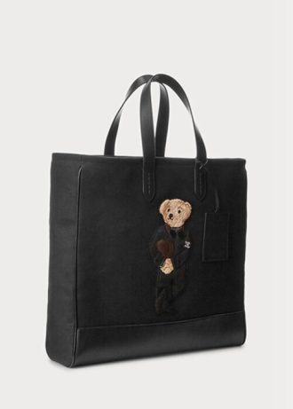 Černé pánské Plátěné kabelky Ralph Lauren Polo Bear s koženým lemem
