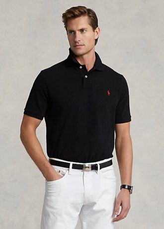 Černé pánské polokošile Ralph Lauren The Iconic Mesh Polo