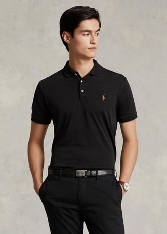 Černé pánské polokošile z měkké bavlny Ralph Lauren Custom Slim Fit