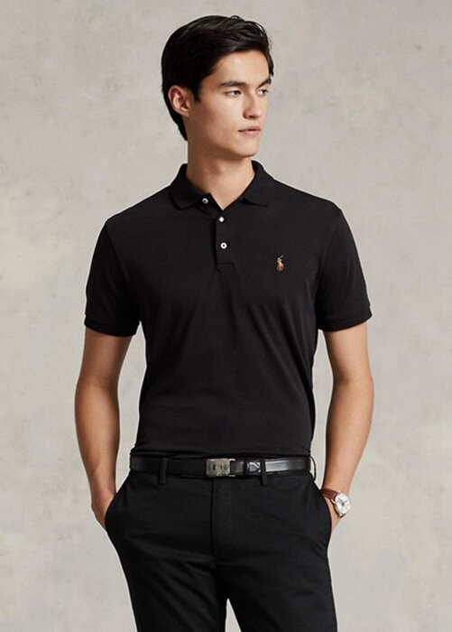 Černé pánské polokošile z měkké bavlny Ralph Lauren Custom Slim Fit Černé pánské polokošile z měkké bavlny Ralph Lauren Custom Slim Fit