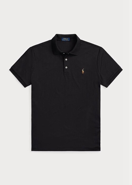Černé pánské polokošile z měkké bavlny Ralph Lauren Custom Slim Fit Černé pánské polokošile z měkké bavlny Ralph Lauren Custom Slim Fit