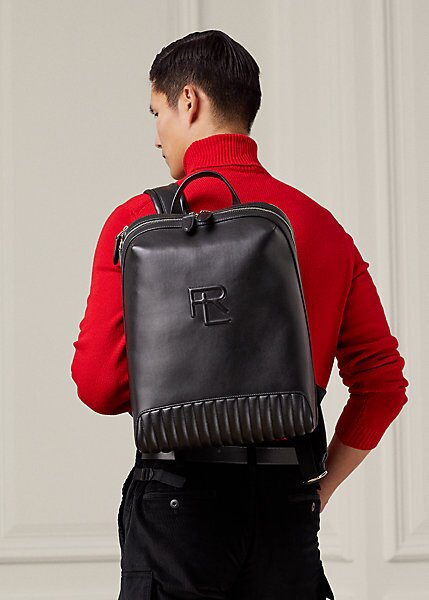 Černé pánské prošívané kožené batohy Ralph Lauren Černé pánské prošívané kožené batohy Ralph Lauren