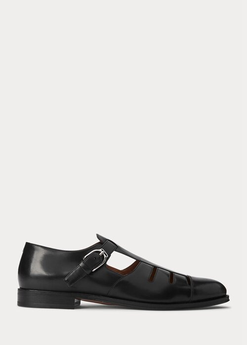Černé pánské sandály rybář Ralph Lauren leštěné z telecí kůže Černé pánské sandály rybář Ralph Lauren leštěné z telecí kůže