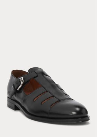 Černé pánské sandály rybář Ralph Lauren leštěné z telecí kůže