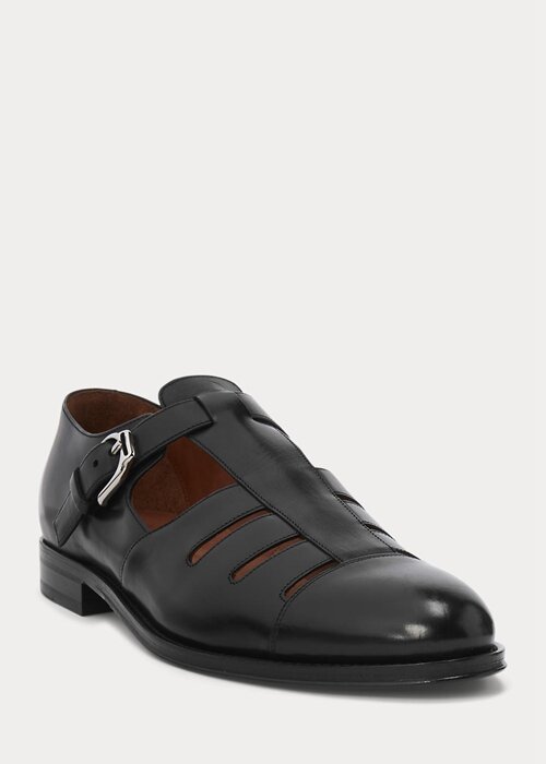 Černé pánské sandály rybář Ralph Lauren leštěné z telecí kůže Černé pánské sandály rybář Ralph Lauren leštěné z telecí kůže