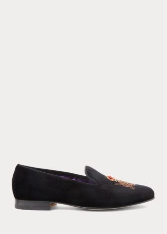 Černé pánské společenské boty Ralph Lauren Alonzo Bullion Crest Velvet