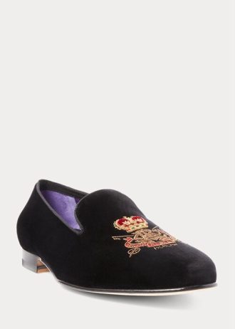 Černé pánské společenské boty Ralph Lauren Alonzo Bullion Crest Velvet