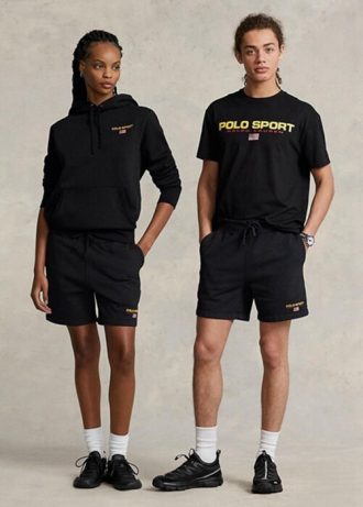Černé pánské sportovní fleecové kraťasy Ralph Lauren Polo