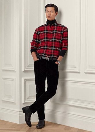 Černé pánské strečové sametové džíny Ralph Lauren Slim Fit