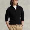 Černé pánské svetry Ralph Lauren síťované bavlněné svetry se čtvrtky na zip