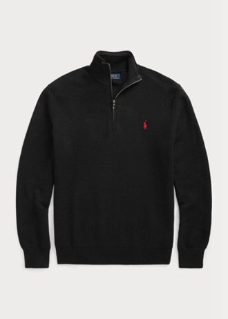 Černé pánské svetry Ralph Lauren síťované bavlněné svetry se čtvrtky na zip