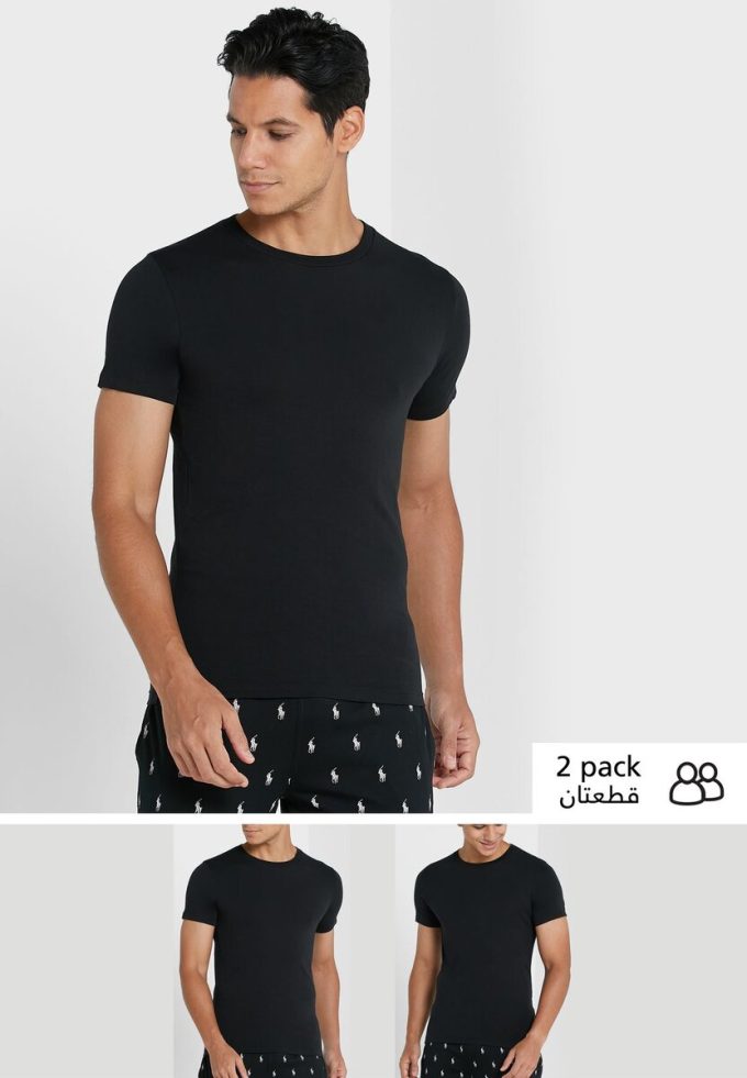 Černá pánská trička Ralph Lauren 2 Pack Essential Crew Neck